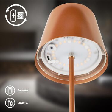 LED лампа BRILONER настільна бездротова з сенсорним керуванням, диммуванням, регулюванням висоти, для дому та кемпінгу, бронзового кольору, 36x10,5 см