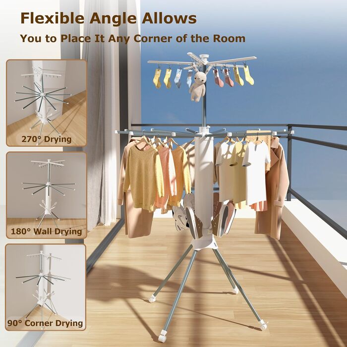 Сушарка для білизни Turm Octopus з 6 крил, 2 бічні крила, 3 яруси, сіра