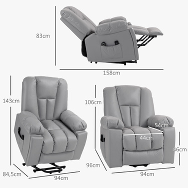 HOMCOM electric TV recliner, senior recliner with lift assistance, Dark Grey