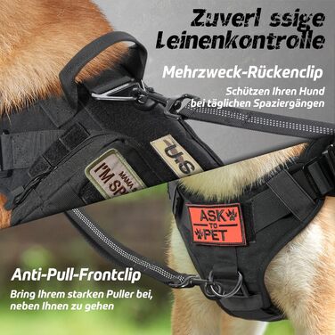 Шлейка для собак Rabbitgoo для великих собак без натягу, тактична нагрудна шлейка з MOLLE, металеві пряжки, дихаюча, військова, чорна, розмір L (1 шт.)