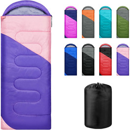 Yarmiene 3-4 Season Sleeping Bag - Warm & Rectangular for Adults & Kids - Outdoor, Camping & Hiking - Purple & Pink