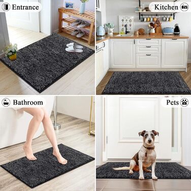 Килимок для дому та ванної кімнати SHACOS, 80x120 см, чорно-сірий, швидковисихаючий, з антиковзаючою основою