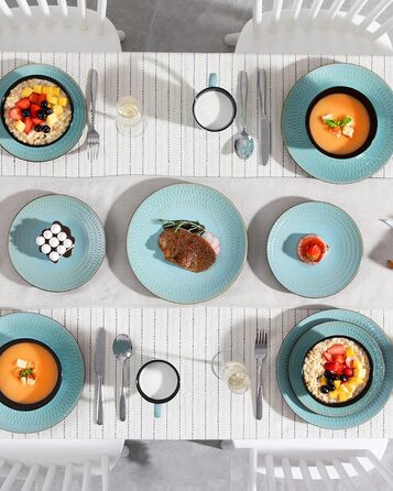 Stoneware Combination Service, vancasso GUTO Dinnerware Set, 16-piece dining set with 4 dinner plates, dessert plates, bowls, and cups for 4 people
