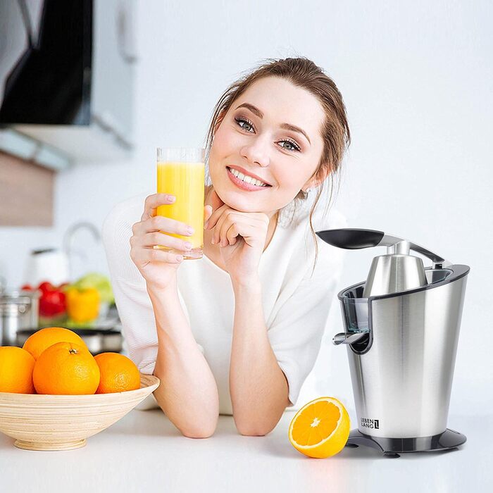 Електрична соковитискачка LEBENLANG 600W з нержавіючою келихом, BPA-Free, висока продуктивність. Підходить для цитрусових: апельсин, лимон, грейпфрут.