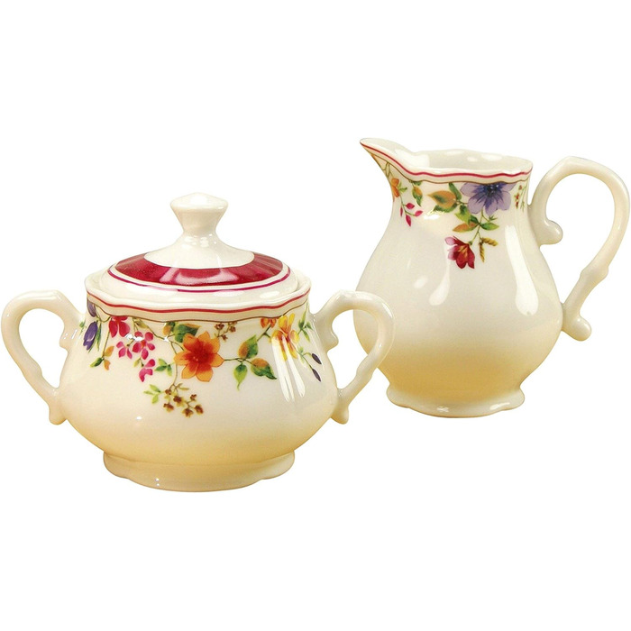 CreaTable, 16145, Cornwall Garden Series, 2-Piece Dinnerware Set, Porcelain Milk and Sugar Set, Dishwasher and Microwave Safe, Made in Europe Milk and Sugar Set 2-Piece
