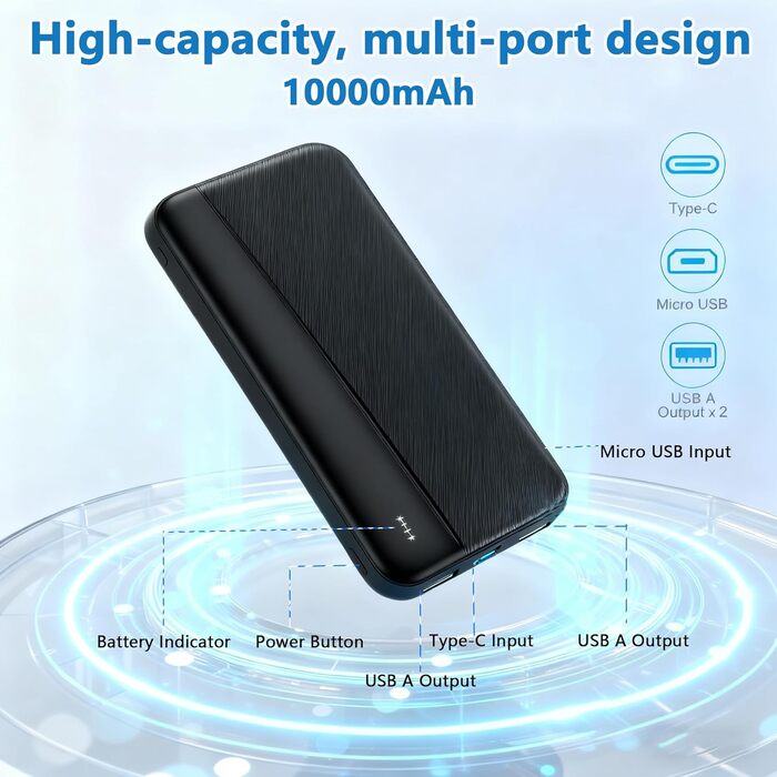 Powerbank 10000mAh для обігрівальної жилетки та одягу | UL2056 | Сумісний з жилеткою, штанами, термобілизною, чоловічий/жіночий | 5V/2A