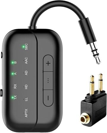 Bluetooth 5.4 адаптер 2-в-1 (передавач та приймач) Pro 2026, бездротовий аудіо-адаптер для ТБ, ПК, авто та Nintendo Switch, підтримка 2-х навушників, AUX, чорний