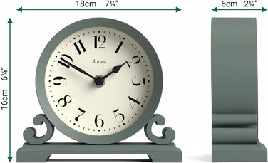 JONES CLOCKS® Saloon Table Clock | Traditional Double Scroll Design | Green | Contemporary classic style for desk, table, shelf, or bedside table