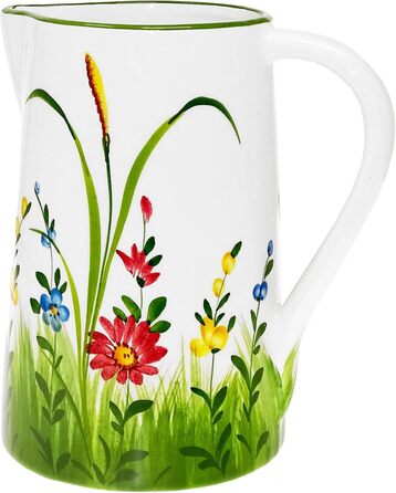Handmade Italian Ceramic Pitcher Large, Jug with Wildflower Pattern, Pitcher with Handle Height 19 cm, Capacity 1.5 l
