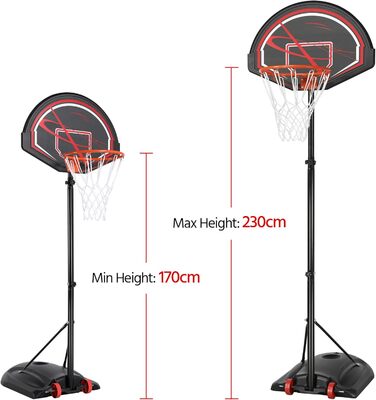 Yaheetech Portable Outdoor Basketball Hoop Stand with Wheels - Adjustable Height 217-277cm Black