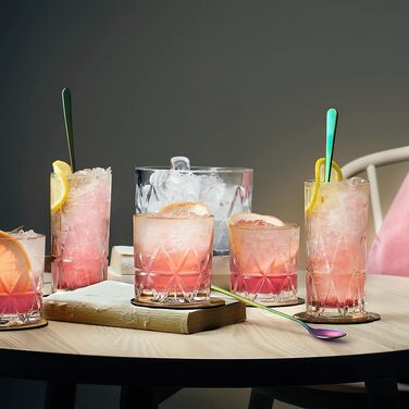 Набір ложок для лате AOOSY 8 шт., 22.7 см, нержавіюча сталь, довга ручка, для кави, коктейлів, десертів, айс-ті, 8 шт. сріблястого кольору (4 шт. кольорові)