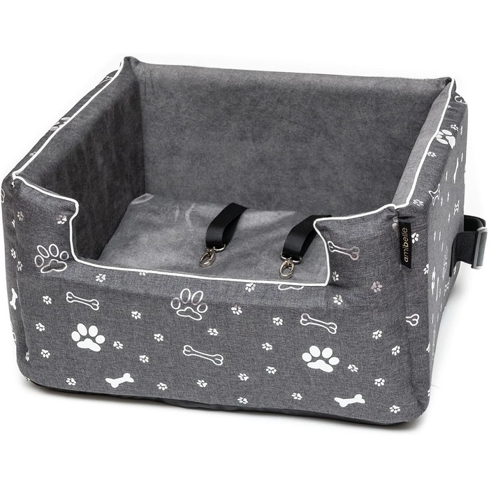 Автокрісло для собак Boutique Zoo | М'яке автокрісло для собак, котів та інших домашніх тварин | На заднє сидіння, пасажирське сидіння | Лежанка для собак, переноска для собак | Поліестер, штучна замша | Колір: Сірий | Розмір: M (47x40 см)