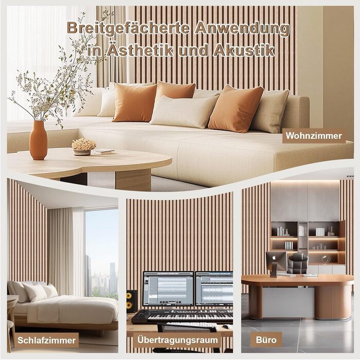 Акустичні стінові панелі з дерева AKK-PANE 240x60 см (1,44м²), 3D панелі для шумоізоляції стін у вітальню, кухню та офіс, колір: Класичний дуб