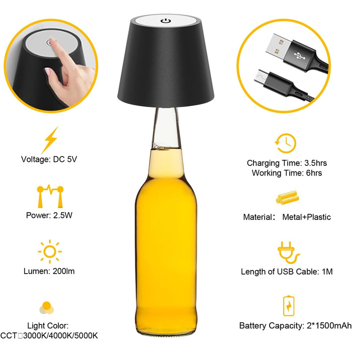Акумуляторна LED-лампа Antela настільна бездротова диммерна, IP44, для дому та вулиці, 3000K/4000K/5000K, метал, 2 шт.