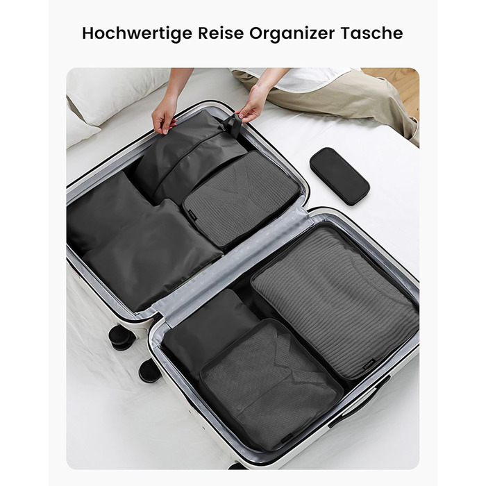 Органайзери для валізи Packing Cubes, 8 шт., водонепроникні, чорні + косметичка