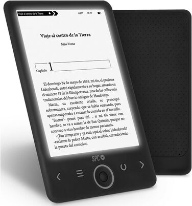 SPC Dickens Light 2 – Електронна книга з підсвічуванням дисплея та 6 рівнями інтенсивності світла, кнопками на передній панелі, місяцем автономної роботи, чорного кольору, 6 дюймів без обкладинки