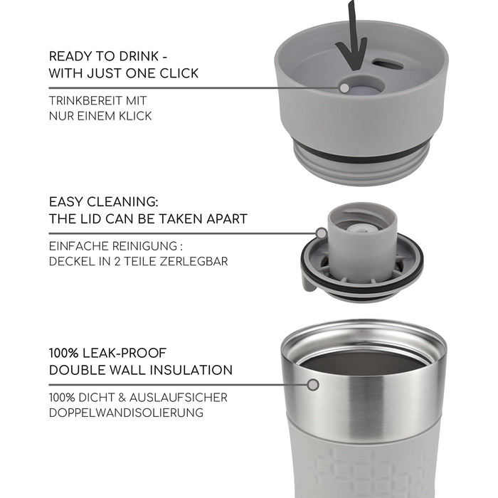 Термокружка Milu 450 мл з нержавіючої сталі, ізольована, без витоку, для кави з собою, автотермос, travel mug (з можливістю гравіювання, сірий)