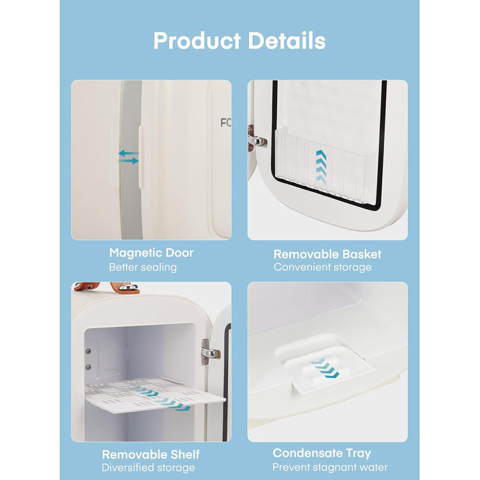 Mini холодильник FOHERE 5 літрів: для напоїв та догляду за шкірою, USB живлення, 220V/12V, білий