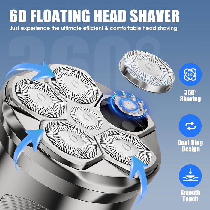 Електричний голковий бритва RealPlus для чоловіків з гладкою головою, IPX7 водонепроникний, з LED-дисплеєм, USB-C, час роботи 150 хв