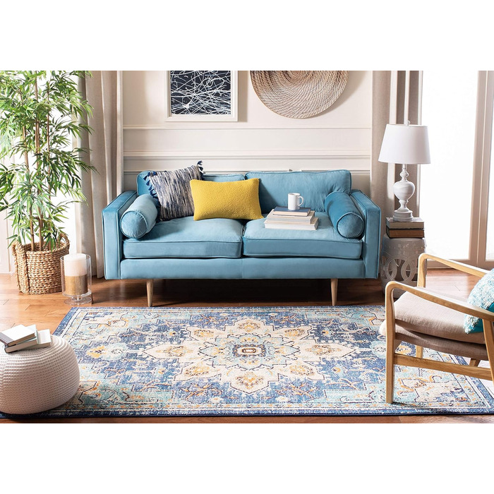 Килим SAFAVIEH Distressed для вітальні, їдальні, спальні - колекція Madison, короткий ворс, блакитний та світло-блакитний, 122 x 183 см