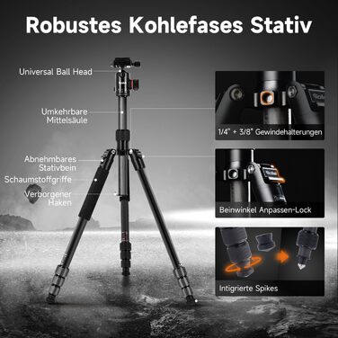 Штатив Rollei C6i: карбоновий, 156 см, з кульковою головкою, для DSLR та смартфонів