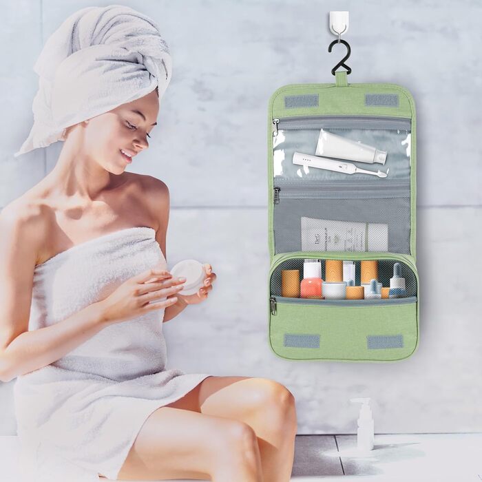 AiQInu Кульотутрюм для підвішування, унісекс, косметичка-органайзер для подорожей з гачком, бірюзовий (зелений)