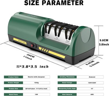 Електричний точило для ножів 3 ступені алмазних шліфрісків, 15° прецизійна кутова направляюча, для заточування та полірування сталевих та керамічних кухонних ножів, 120/600/1000 гріт