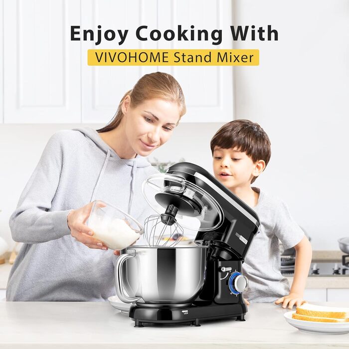 Кухонний міксер VIVOHOME 660 Вт, 10 швидкостей, 6 літрів, електричний з насадкою для збивання, тіста та яєць (чорний)