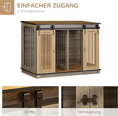 Клітка для собак PawHut, будиночок для собак з двокімнатним варіантом, клітка для домашніх тварин з двома дверцятами, переноска для собак, собачий будиночок для собак середніх розмірів, 120 x 60 x 88,5 см, дуб