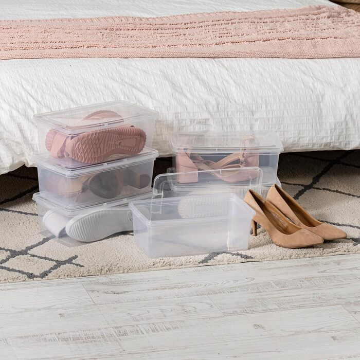 Iris Ohyama Versatile Storage Boxes, 5L, 20-Piece Set, Transparent, Easy-Close Lid, Stackable, For Closet, Shelves, Classroom, Organization, Toys, Art Supplies, Shoes, CNL-5