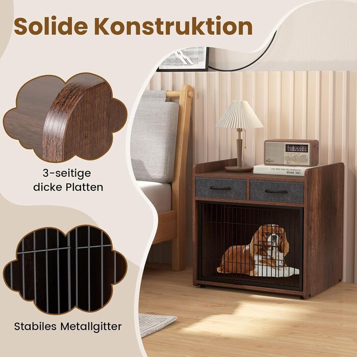 Клітка для собак GOPLUS з 2 висувними ящиками, замок, для собак маленьких та середніх порід, 62x49,5x63 см