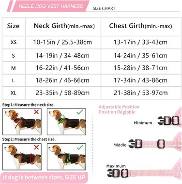 Шлейка для собак HEELE з регулюванням натягу, світловідбиваючі елементи, м'яка ручка, контроль, 2 металеві кільця, для малих, середніх та великих собак, Aree, Зелений, C-Aree Grün (XS, Uni-Pink)