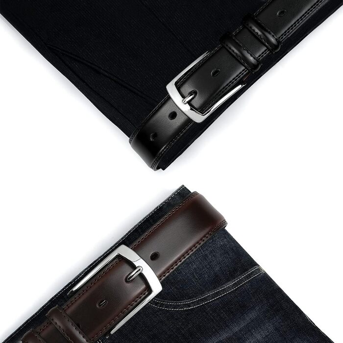 Чоловічий шкіряний ремінь VRLEGEND 35 мм для бізнесу та офіційних заходів, ремінь до костюма, з подарунковою коробкою, чорний, розмір 38W-41W (120 см)