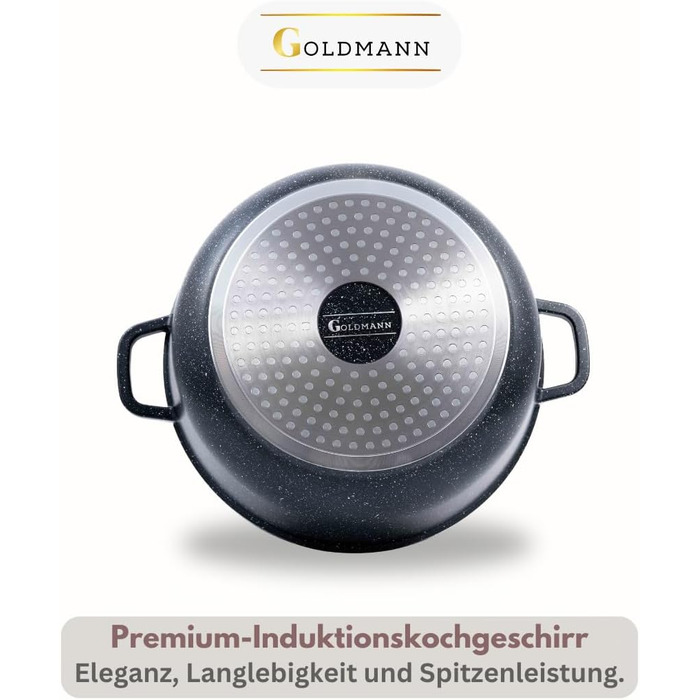 Каструля Goldmann 28 см з антипригарним покриттям, 6,5 л, з кришкою, для всіх плит, екологічна