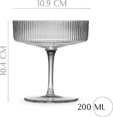 GLASSIQUE CADEAU Набір келихів для коктейлів та шампанського, 4 шт, 200 мл, Art Deco, кришталь, димчасто-сірий