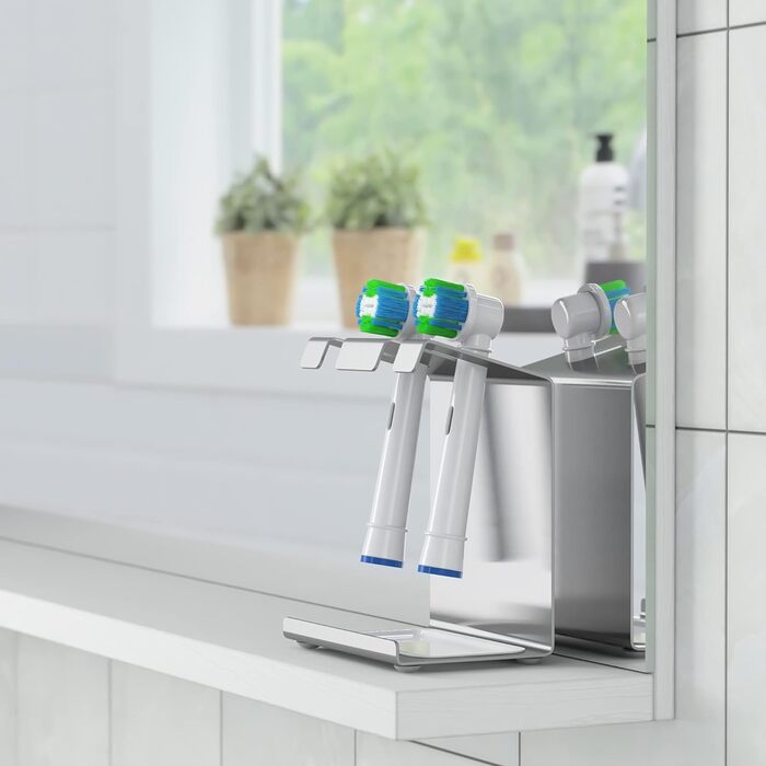 WIETRE Stainless Steel Brush Head Holder with Catch Basin | Fits Oral-B, iO, Philips Sonicare, Waterpik, Fairywill | Toothbrush Holder, Brush Head Holder (2 Pack)