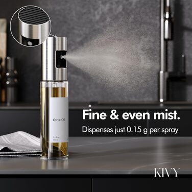 Розпилювач для олії KIVY 100 мл - Скляна пляшка з точним розпилювачем для оливкової олії, чорна (з етикеткою)