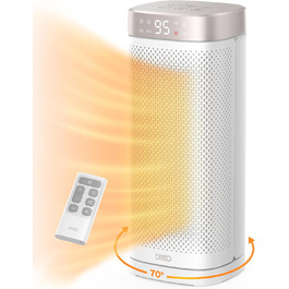 Dreo 16 Inch Electric Heater, Energy Efficient Space Heater with Thermostat, 70° Oscillating, Remote Control, 3 Modes, Tip-over & Overheat Protection, Silent Ceramic Fan Heater for Home, White