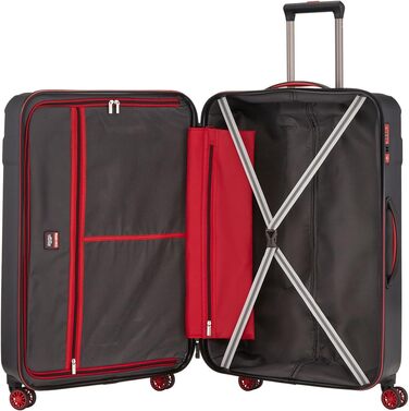 Жорсткий валізний тролей Travelite VECTOR 55 см, 40 л, 4 колеса, TSA замок, ручна поклажа, чорний/червоний, стильний дизайн