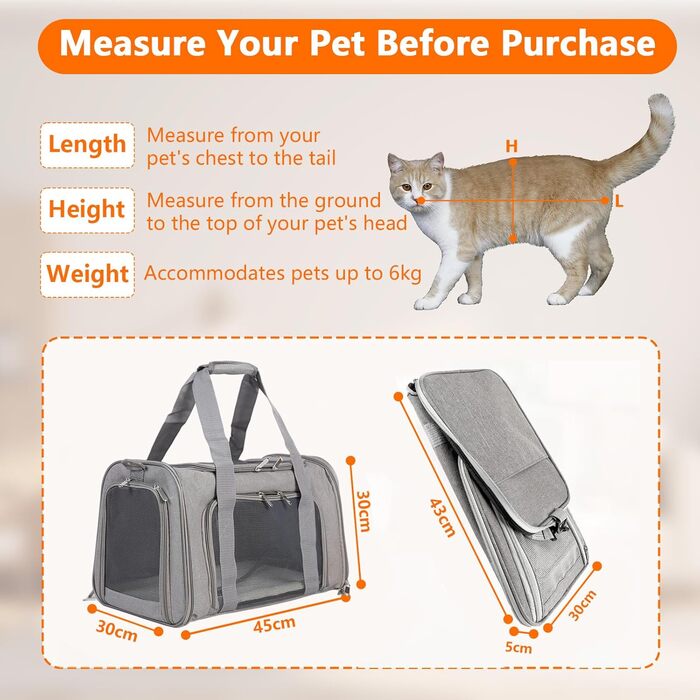 Транспортна сумка для кота/собаки з плечовим ременем, переносний переноска для котів та собак до 7 кг, складна, дихаюча сумка, переноска для середніх та маленьких тварин (сіра, 45x30x30 см)