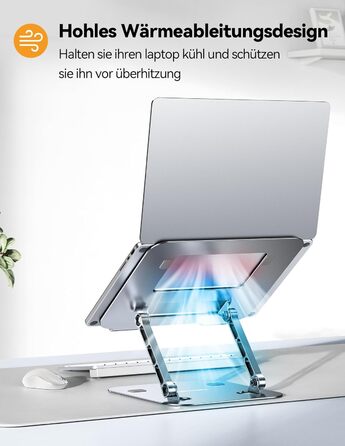 Підставка для ноутбука TECKNET регульована по висоті, ергономічна, складна, портативна з вентиляцією, сумісна з ноутбуками та планшетами 11-17.3 дюймів (сіра)