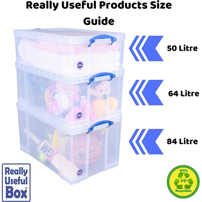 Really Useful Box 2-Pack, 64 Liter, for organizing and storage, 710 x 440 x 310 mm, transparent