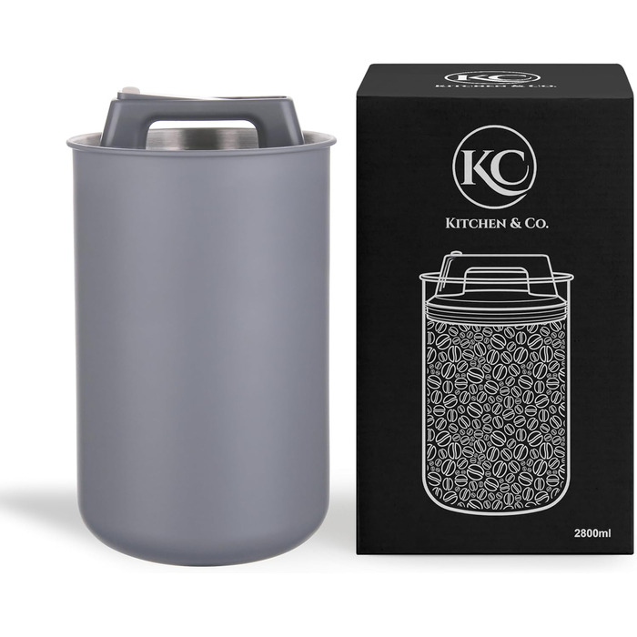 Контейнер для кави KC Kitchen & Co. 1 кг, нержавіюча сталь, вакуумний клапан, сірий матовий (2800 мл)