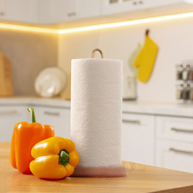 Relaxdays Wooden & Brass Kitchen Roll Holder
