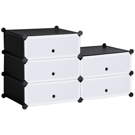 HOMCOM Shoe Rack, Plastic Shelf for 6 Pairs of Shoes, Shoe Box for Entryway, DIY Stackable Shelf, Shoe Storage, Black+White, 49 x 36.5 x 108 cm | Aosom