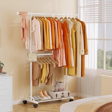 Кледірний стійка FAVOOSTY на колесах, мобільний, металевий, чорно-білий, регульований, 89.50×39.00×161.20 см