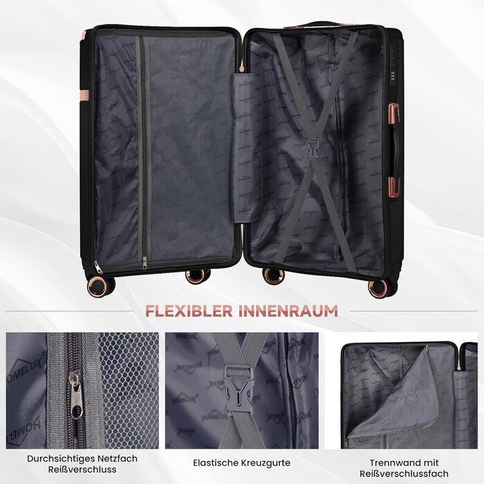 Набір валіз Homelux 3 шт. Бежевий, ABS, Hartschale, M-L-XL (950-schwarz)