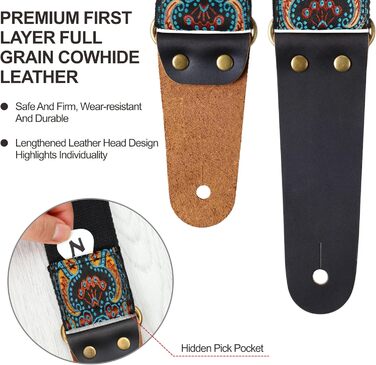 Гітарний ремінь Nefelibata: бавовняний з шкіряними кінцями, для акустичної та електрогітари, комплект з 2 шт.