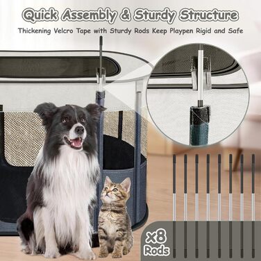 Portable Dog House Pet Pen 90x70x60cm Foldable Pet Playpen Rectangular Enclosure Kitten Cave Dog House Puppy Playpen Closed Pet Tent (Grey)