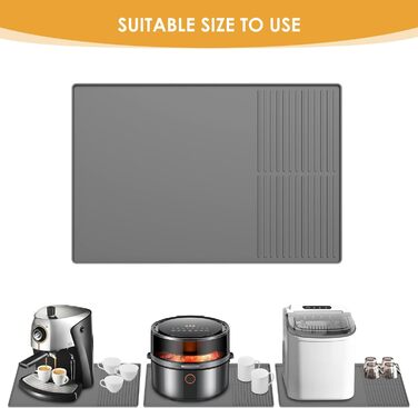Силіконовий килимок під кавомашину з бортиками, 61 x 40.6 см - захист для стільниці, сірий